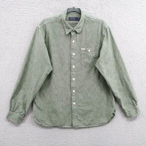 Polo Ralph Lauren Mens L Green Button Up Shirt Long Sleeve Front Pocket Heavy